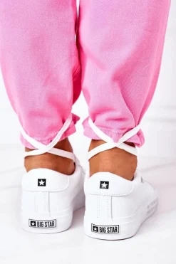New Big Star Shoes Damskie Skórzane Tenisówki Z Napisem BIG STAR EE274316 Białe