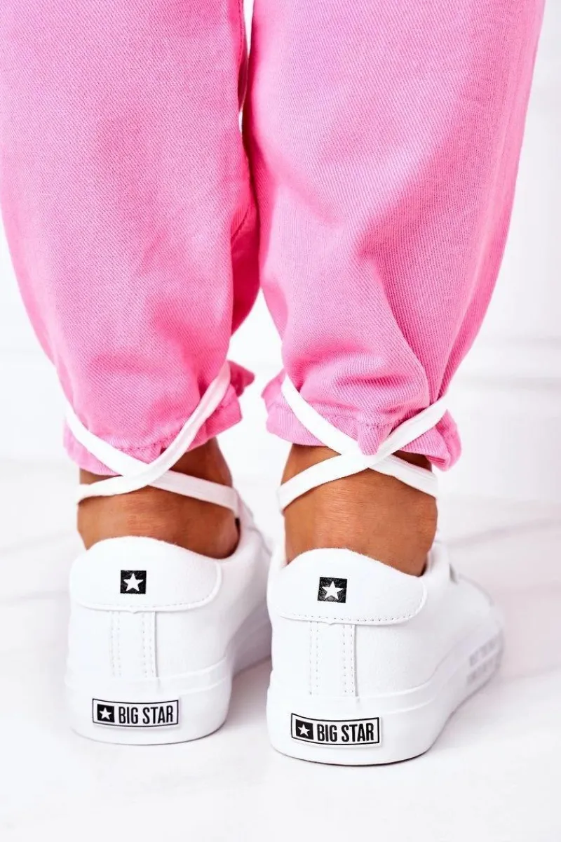 New Big Star Shoes Damskie Skórzane Tenisówki Z Napisem BIG STAR EE274316 Białe