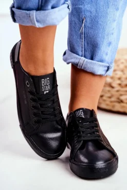 Trampki Damskie Big Star|Trampki Damskie Niskie></noscript>Big Star Shoes Damskie Skórzane Tenisówki BIG STAR FF274177 Czarno Szare