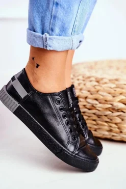 Trampki Damskie Big Star|Trampki Damskie Niskie></noscript>Big Star Shoes Damskie Skórzane Tenisówki BIG STAR FF274177 Czarno Szare