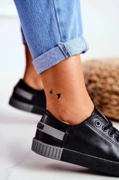 Trampki Damskie Big Star|Trampki Damskie Niskie></noscript>Big Star Shoes Damskie Skórzane Tenisówki BIG STAR FF274177 Czarno Szare