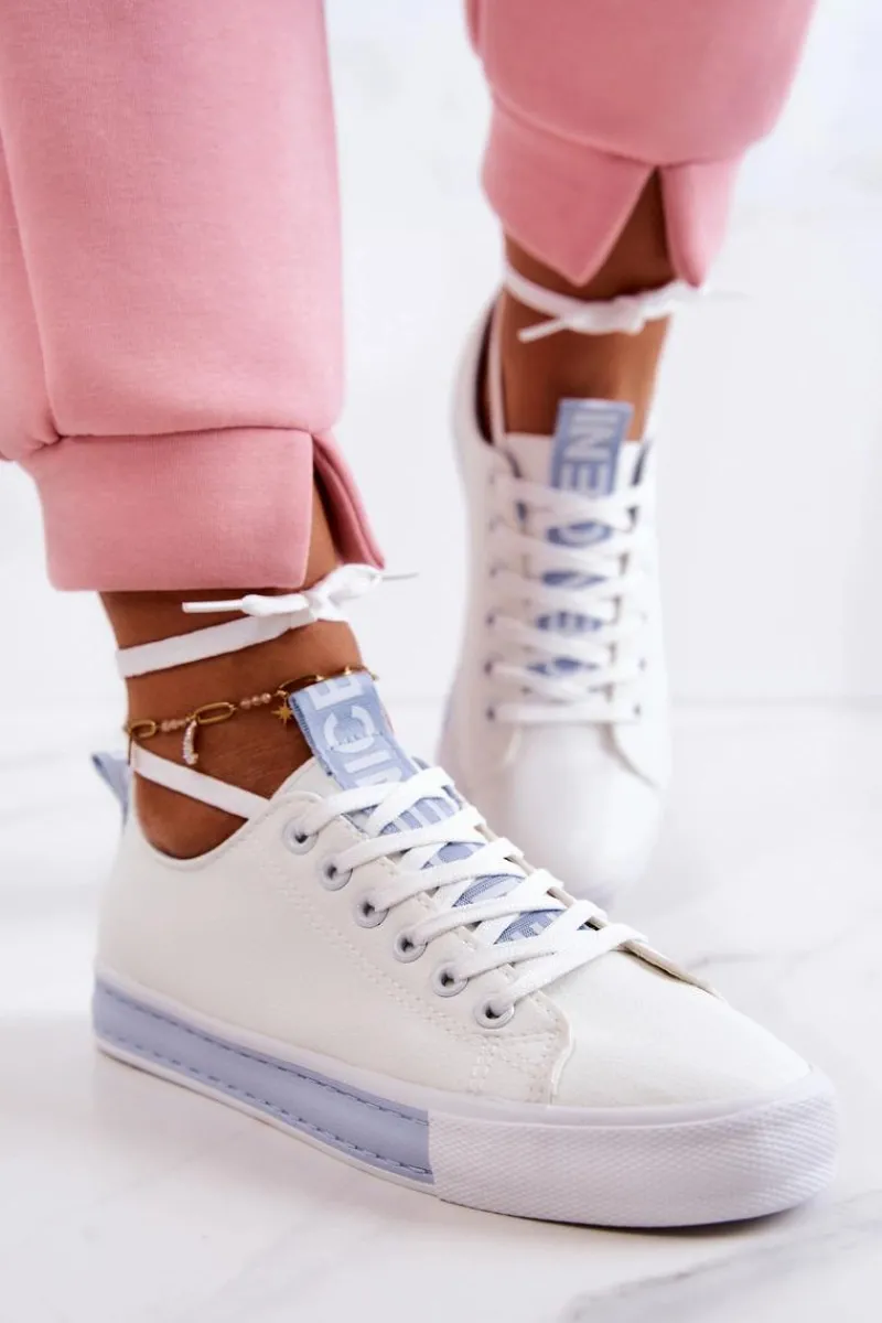 Clearance Damskie Skórzane Tenisówki Biało-Niebieskie Mikayla Damskie Trampki Damskie Niskie