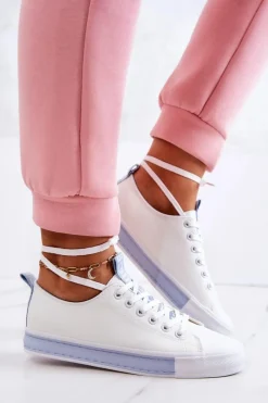 Clearance Damskie Skórzane Tenisówki Biało-Niebieskie Mikayla Damskie Trampki Damskie Niskie