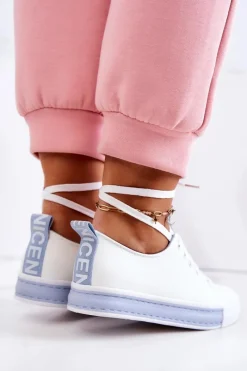Clearance Damskie Skórzane Tenisówki Biało-Niebieskie Mikayla Damskie Trampki Damskie Niskie
