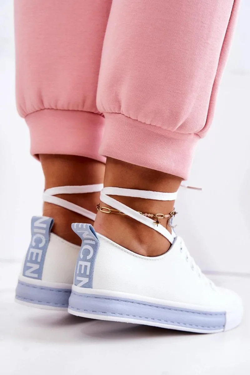 Clearance Damskie Skórzane Tenisówki Biało-Niebieskie Mikayla Damskie Trampki Damskie Niskie