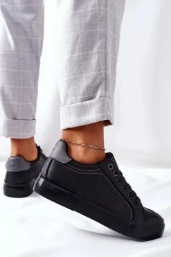 Trampki Damskie Big Star|Trampki Damskie Niskie>Big Star Shoes Damskie Skórzane Tenisówki BIG STAR II274029 Czarne