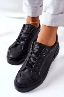 Trampki Damskie Big Star|Trampki Damskie Niskie></noscript>Big Star Shoes Damskie Skórzane Tenisówki BIG STAR II274029 Czarne