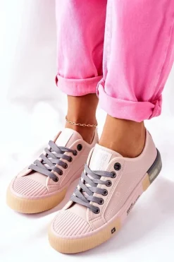 Hot Damskie Skórzane Trampki BIG STAR II274133 Różowe Damskie Trampki Damskie Big Star|Trampki Damskie Niskie