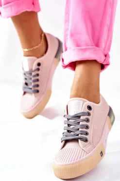 Hot Damskie Skórzane Trampki BIG STAR II274133 Różowe Damskie Trampki Damskie Big Star|Trampki Damskie Niskie