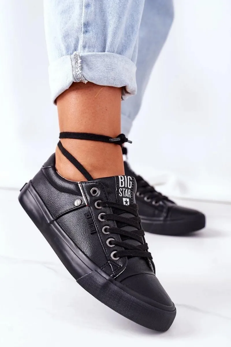 Hot Big Star Shoes Damskie Skórzane Trampki Big Star GG274061 Czarne