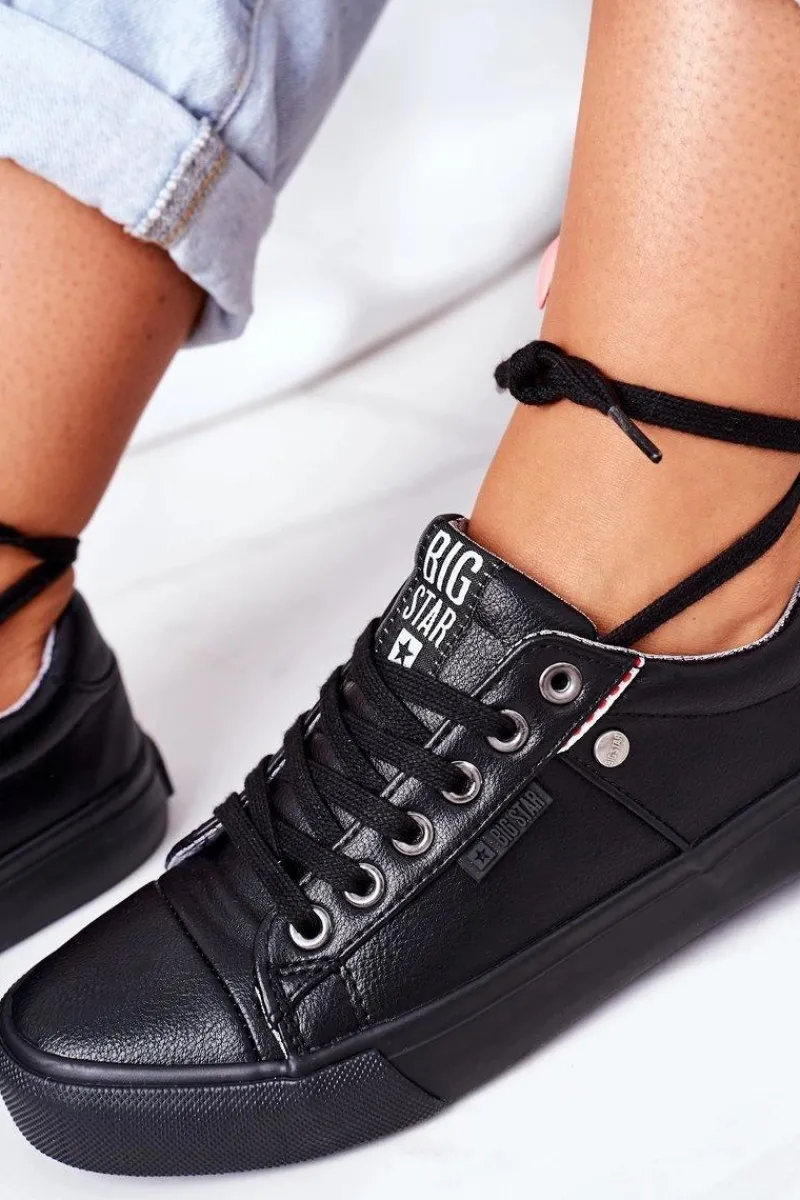 Hot Big Star Shoes Damskie Skórzane Trampki Big Star GG274061 Czarne