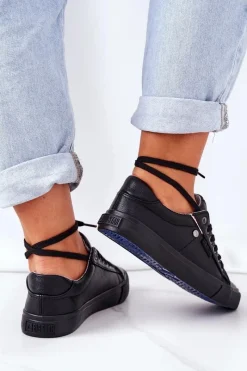 Hot Big Star Shoes Damskie Skórzane Trampki Big Star GG274061 Czarne