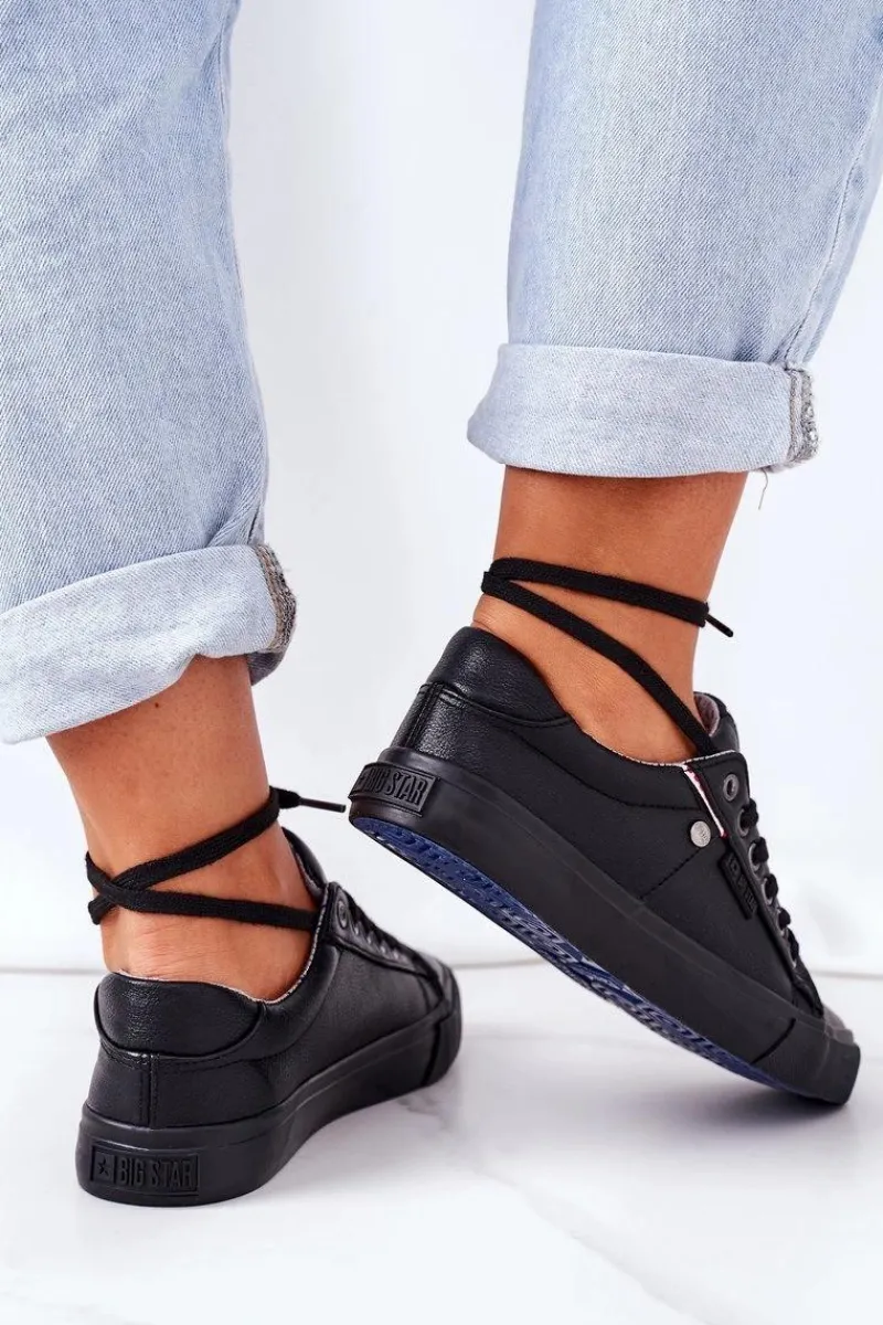 Hot Big Star Shoes Damskie Skórzane Trampki Big Star GG274061 Czarne