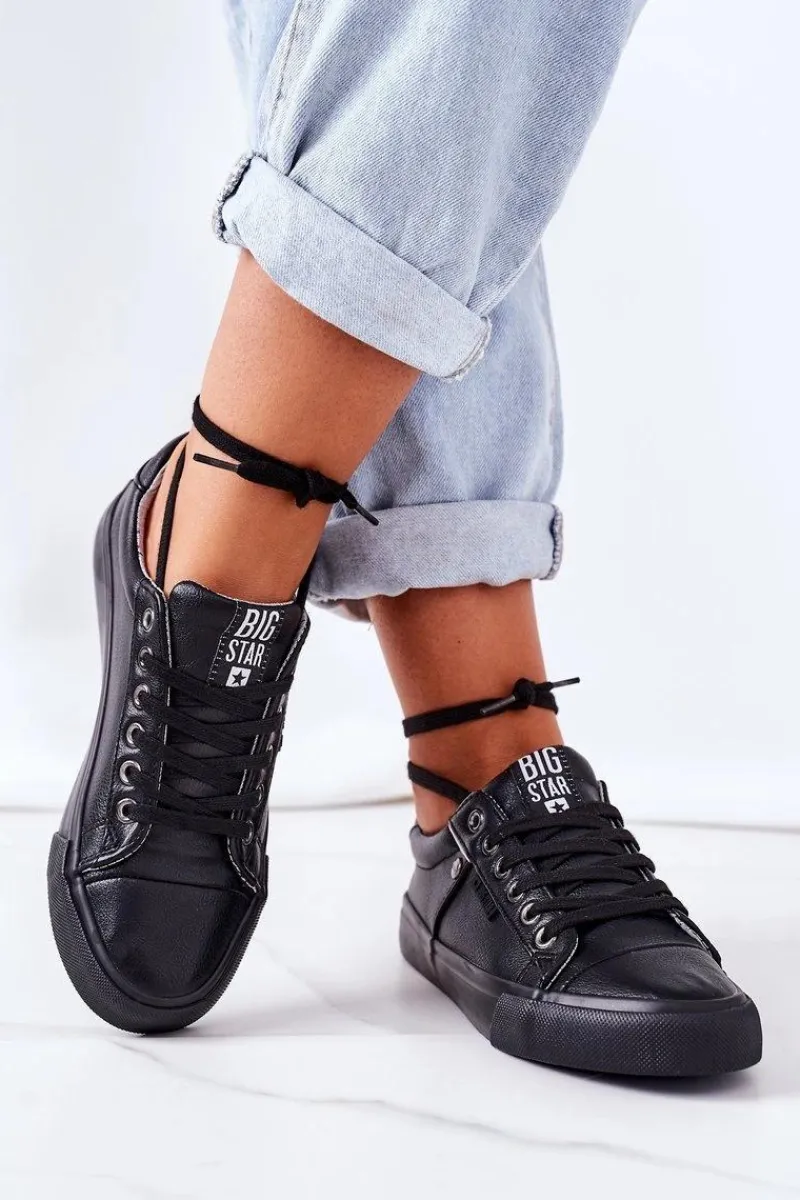 Hot Big Star Shoes Damskie Skórzane Trampki Big Star GG274061 Czarne