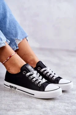 Trampki Damskie Niskie|Trampki Damskie Big Star></noscript>Big Star Shoes Damskie Skórzane Trampki Big Star KK274096 Czarne