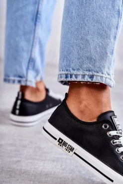 Trampki Damskie Niskie|Trampki Damskie Big Star></noscript>Big Star Shoes Damskie Skórzane Trampki Big Star KK274096 Czarne