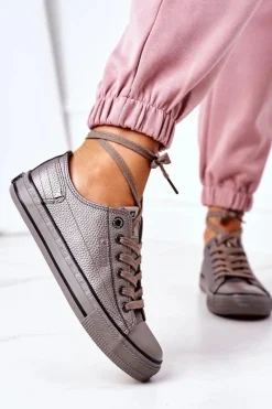 Clearance Damskie Skórzane Trampki BIG STAR II274003 Grafitowe Damskie Trampki Damskie Big Star|Trampki Damskie Niskie