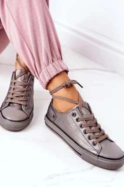 Clearance Damskie Skórzane Trampki BIG STAR II274003 Grafitowe Damskie Trampki Damskie Big Star|Trampki Damskie Niskie