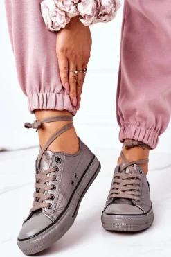 Clearance Damskie Skórzane Trampki BIG STAR II274003 Grafitowe Damskie Trampki Damskie Big Star|Trampki Damskie Niskie