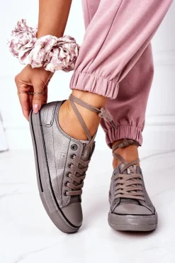 Clearance Damskie Skórzane Trampki BIG STAR II274003 Grafitowe Damskie Trampki Damskie Big Star|Trampki Damskie Niskie