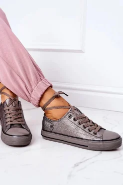 Clearance Damskie Skórzane Trampki BIG STAR II274003 Grafitowe Damskie Trampki Damskie Big Star|Trampki Damskie Niskie