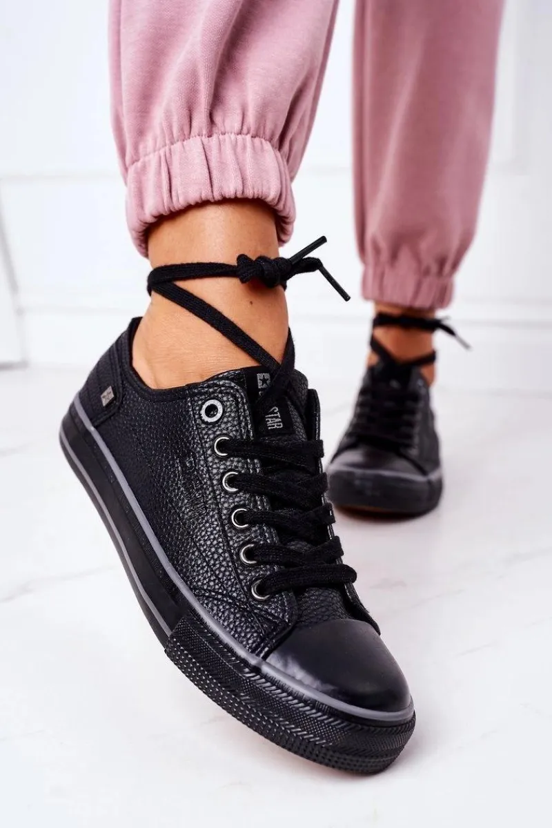 Sale Big Star Shoes Damskie Skórzane Trampki BIG STAR II274002 Czarne