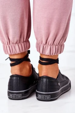 Sale Big Star Shoes Damskie Skórzane Trampki BIG STAR II274002 Czarne