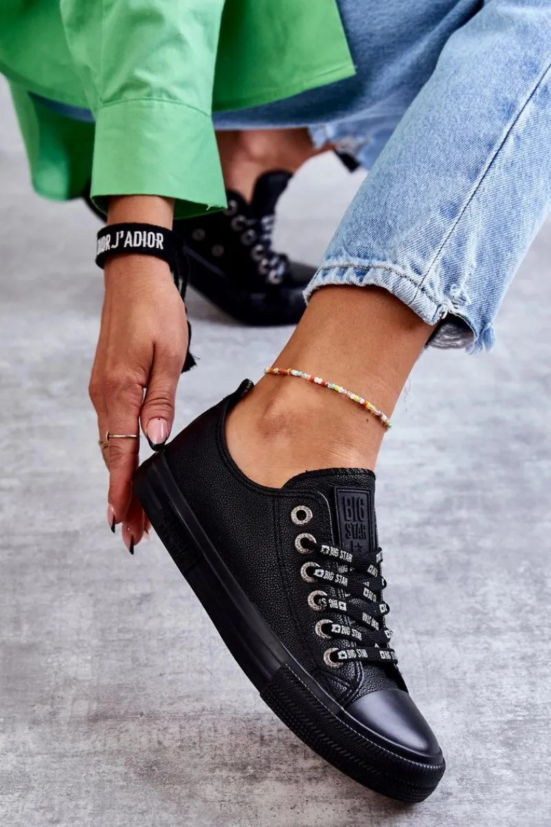 Trampki Damskie Big Star|Trampki Damskie Niskie>Big Star Shoes Damskie Skórzane Trampki Big Star KK274106 Czarne