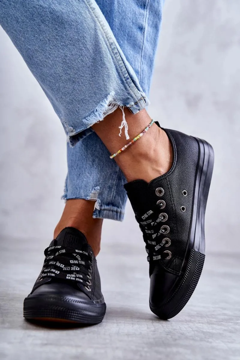 Trampki Damskie Big Star|Trampki Damskie Niskie>Big Star Shoes Damskie Skórzane Trampki Big Star KK274106 Czarne