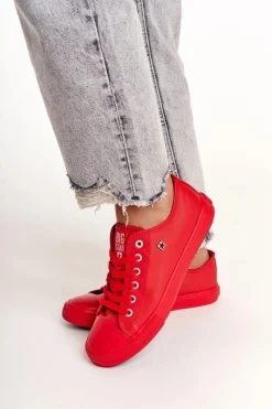 Outlet Big Star Shoes Damskie Skórzane Trampki Big Star Czerwone V274872