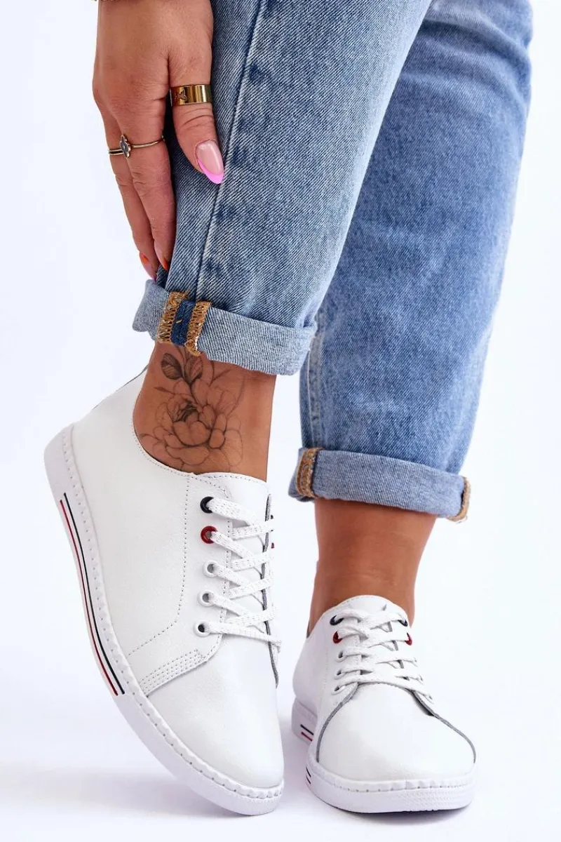 Trampki Damskie Niskie>Damskie buty S.Barski Damskie Skórzane Trampki Białe S.Barski LR268R