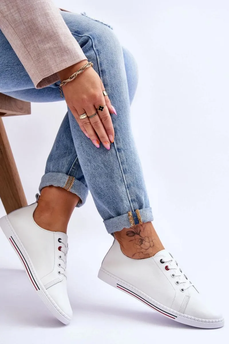 Trampki Damskie Niskie>Damskie buty S.Barski Damskie Skórzane Trampki Białe S.Barski LR268R