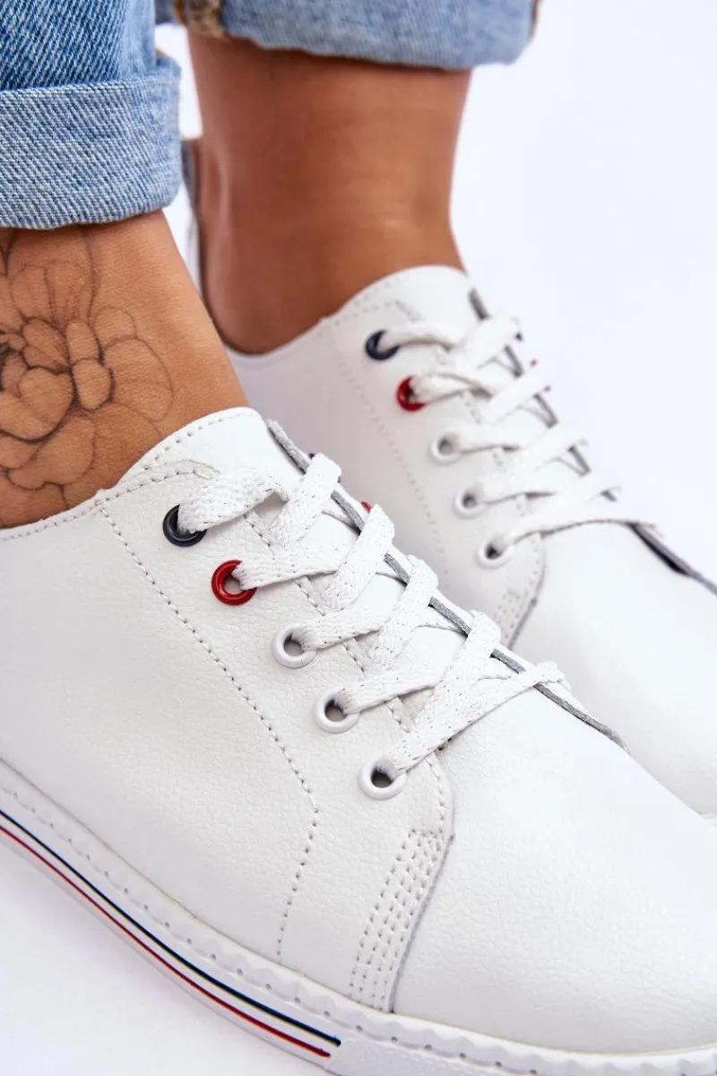 Trampki Damskie Niskie>Damskie buty S.Barski Damskie Skórzane Trampki Białe S.Barski LR268R