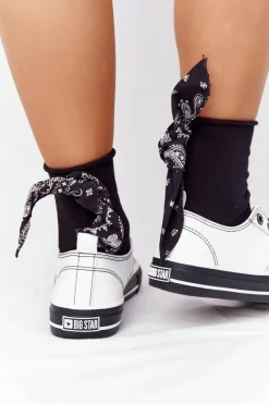 New Damskie Skórzane Trampki BIG STAR HH274147 Biało-Czarne Damskie Trampki Damskie Big Star|Trampki Damskie Niskie