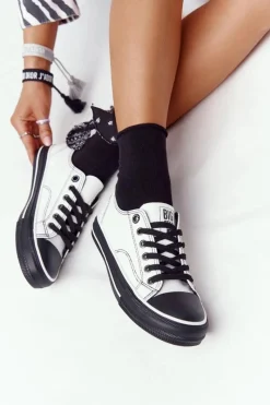 New Damskie Skórzane Trampki BIG STAR HH274147 Biało-Czarne Damskie Trampki Damskie Big Star|Trampki Damskie Niskie