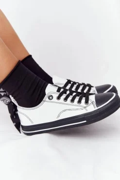 New Damskie Skórzane Trampki BIG STAR HH274147 Biało-Czarne Damskie Trampki Damskie Big Star|Trampki Damskie Niskie