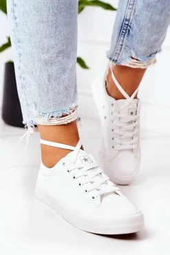 Trampki Damskie Niskie>Evento Damskie Skórzane Trampki Białe Mega Biały