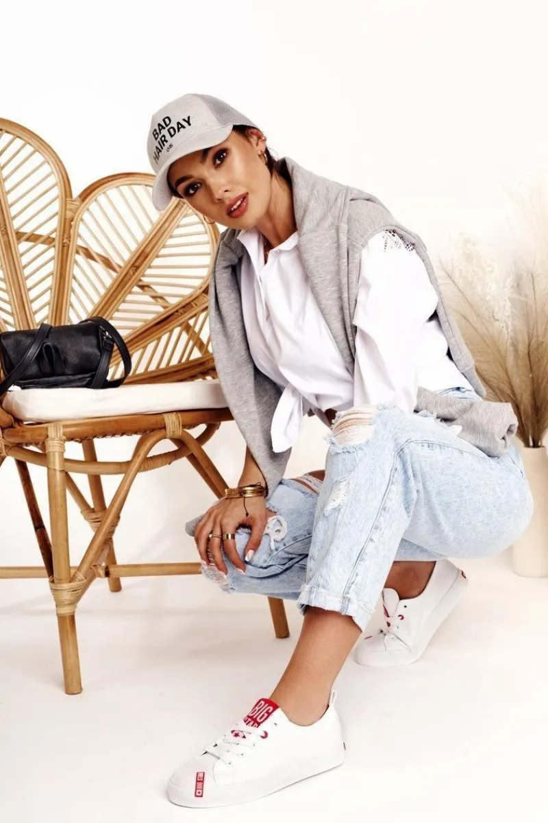 Online Damskie Skórzane Trampki BIG STAR EE274302 Białe Damskie Trampki Damskie Big Star|Trampki Damskie Niskie