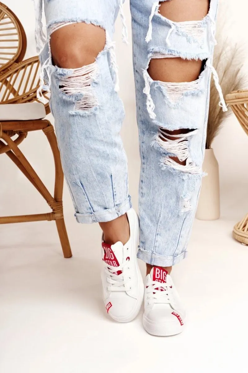 Online Damskie Skórzane Trampki BIG STAR EE274302 Białe Damskie Trampki Damskie Big Star|Trampki Damskie Niskie