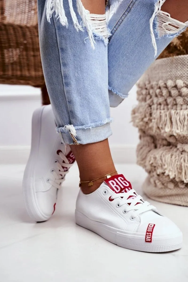 Online Damskie Skórzane Trampki BIG STAR EE274302 Białe Damskie Trampki Damskie Big Star|Trampki Damskie Niskie