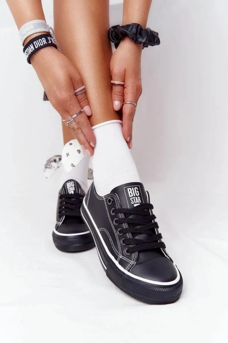 Outlet Big Star Shoes Damskie Skórzane Trampki BIG STAR HH274145 Czarne