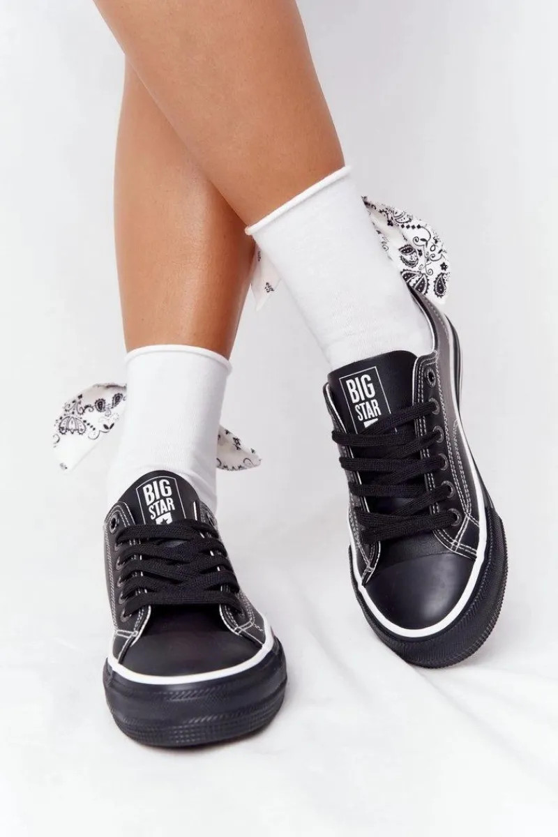 Outlet Big Star Shoes Damskie Skórzane Trampki BIG STAR HH274145 Czarne