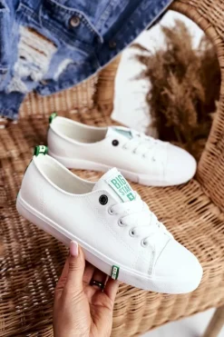 Discount Big Star Shoes Damskie Skórzane Trampki Big Star GG274006 Biało-Zielone