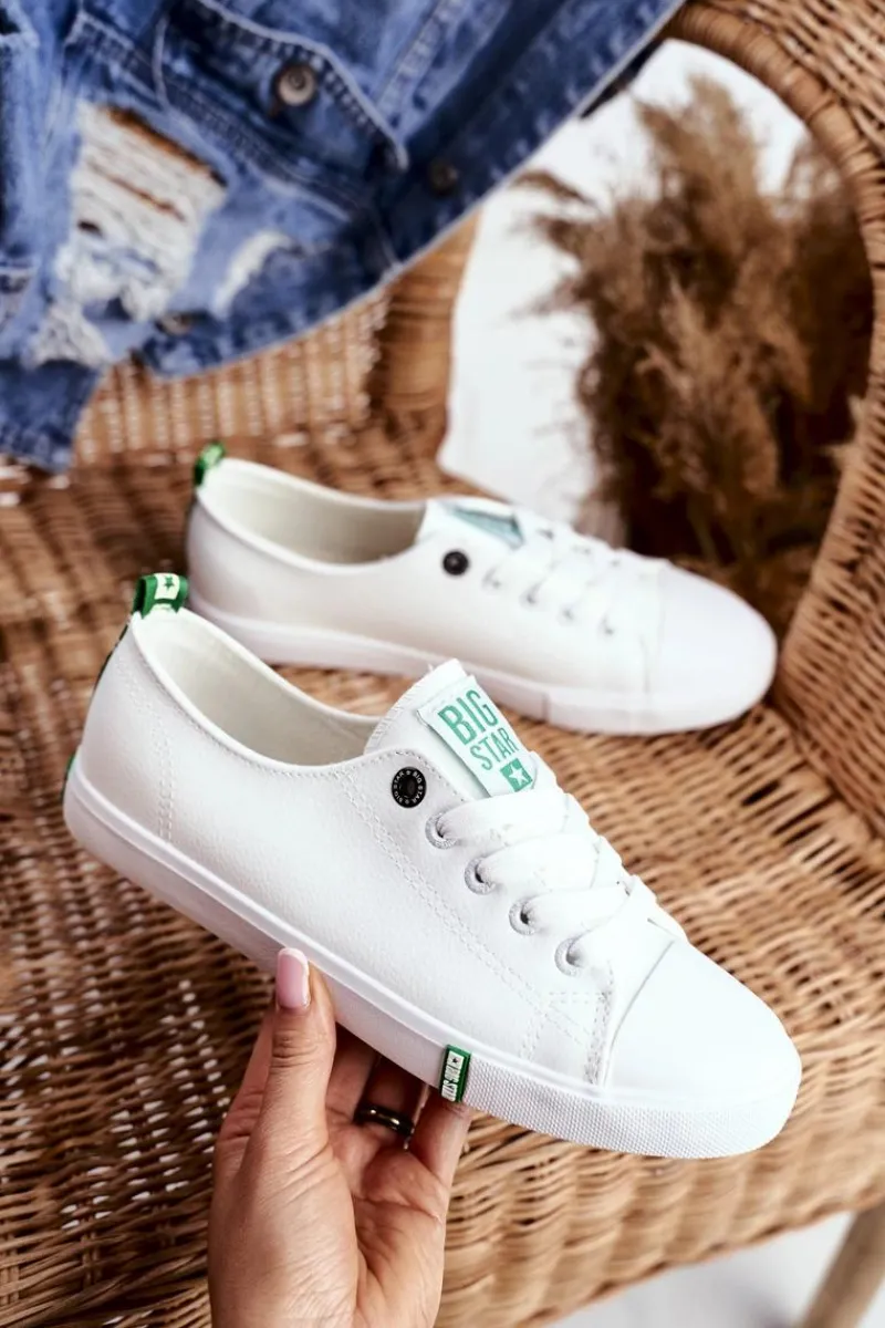 Discount Big Star Shoes Damskie Skórzane Trampki Big Star GG274006 Biało-Zielone