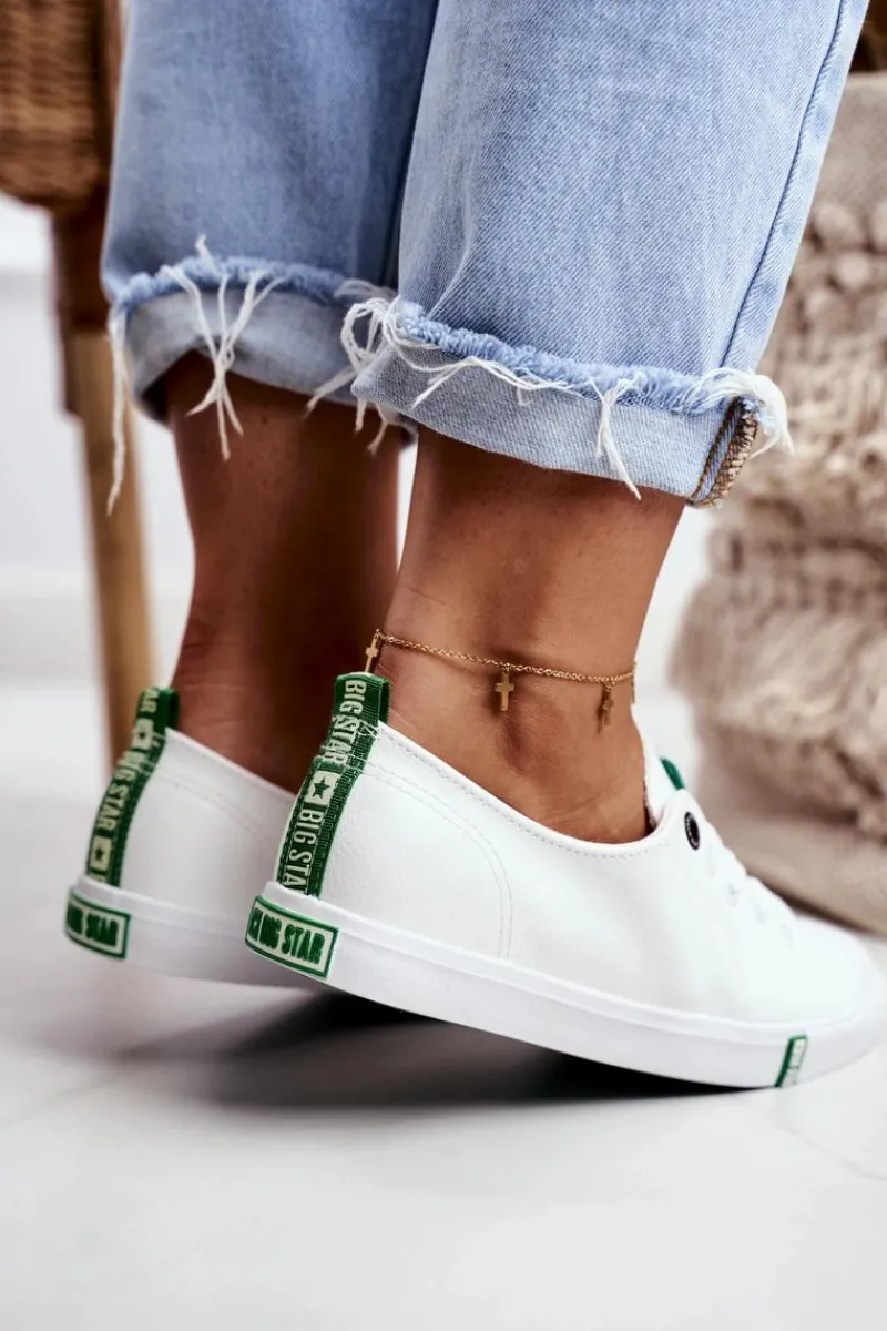 Discount Big Star Shoes Damskie Skórzane Trampki Big Star GG274006 Biało-Zielone