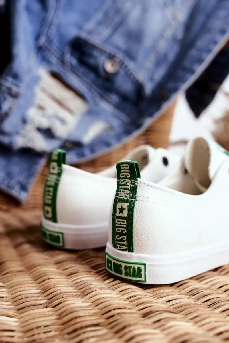 Discount Big Star Shoes Damskie Skórzane Trampki Big Star GG274006 Biało-Zielone