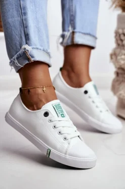 Discount Big Star Shoes Damskie Skórzane Trampki Big Star GG274006 Biało-Zielone