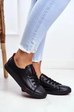 Trampki Damskie Big Star|Trampki Damskie Niskie>Big Star Shoes Damskie Skórzane Trampki Big Star GG274007 Czarne