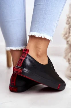 Trampki Damskie Big Star|Trampki Damskie Niskie>Big Star Shoes Damskie Skórzane Trampki Big Star GG274007 Czarne