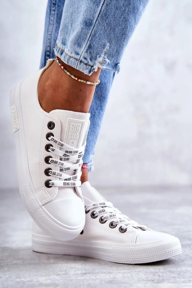 Trampki Damskie Big Star|Trampki Damskie Niskie>Big Star Shoes Damskie Skórzane Trampki Big Star KK274105 Białe